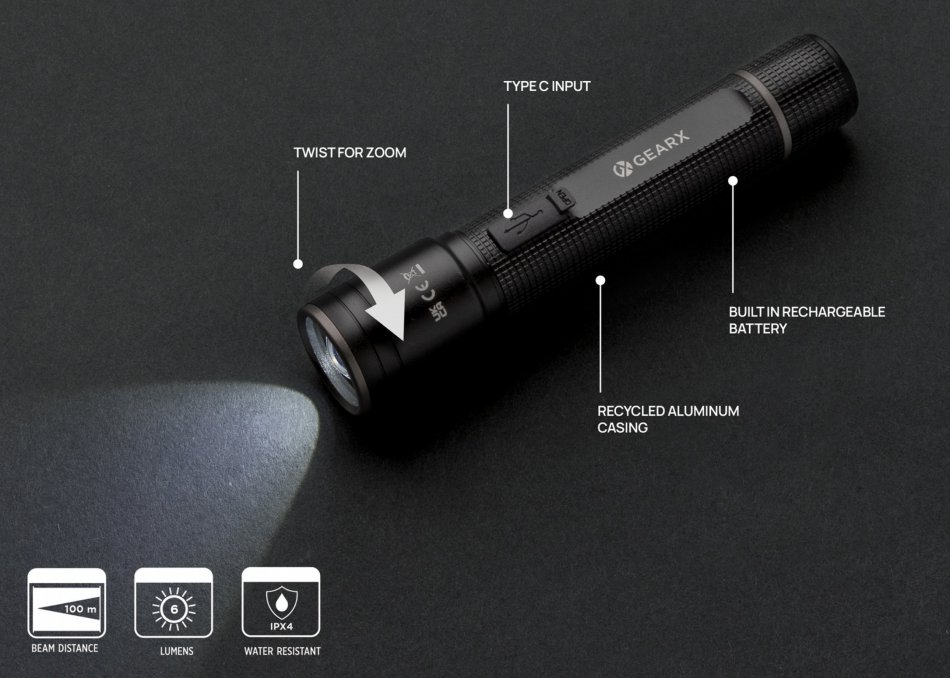 Gear X RCS USB-oplaadbare zaklamp